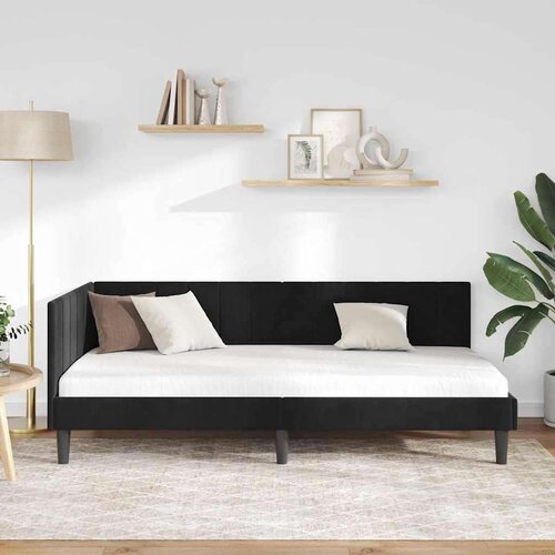 VidaXL Kutni okvir kreveta s uzglavljem Crna 90 x 190 cm Bar&amp;scaron;un Slike
