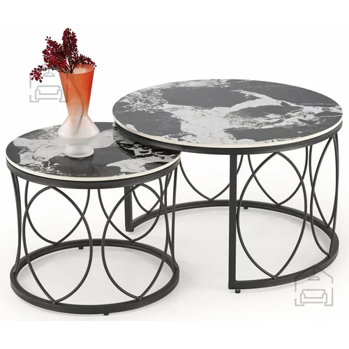 Halmar Komplet dveh klubskih mizic Alexandra - črni marmor/črn