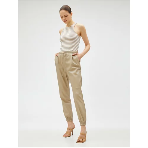 Koton Leather Look Jogger Pants with Tie Waist