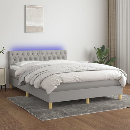 VidaXL Krevet box spring s madracem LED svjetlosivi 140x190 cm tkanina Slike