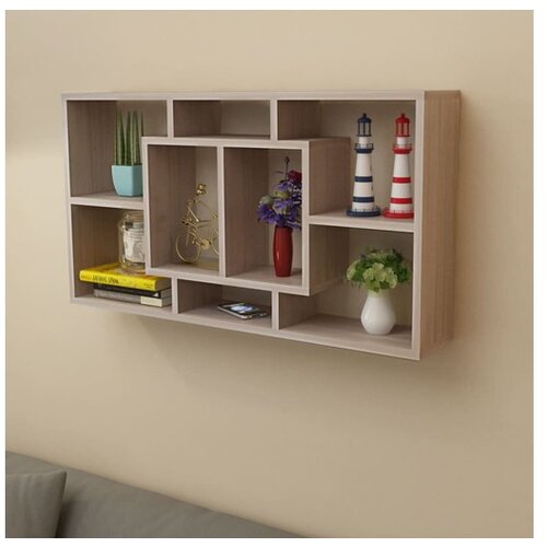  242549 Floating Wall Display Shelf 8 Compartments Oak Colour Slike