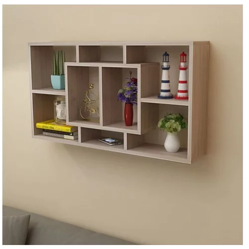  242549 Floating Wall Display Shelf 8 Compartments Oak Colour