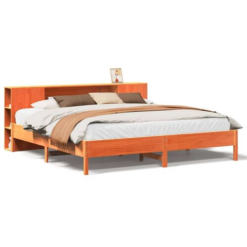 VidaXL Krevet s regalom za knjige bez madraca 200x200 cm od borovine Slike