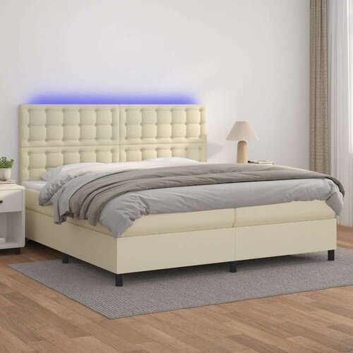  Box spring postelja z vzmetnico LED krem 200x200cm umetno usnje, (20901347) Cene