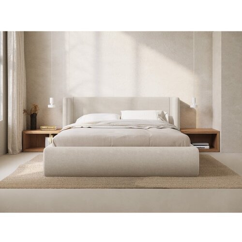 Windsor &amp;amp; Co Sofas Kremno bela oblazinjena zakonska postelja s prostorom za shranjevanje z letvenim dnom 200x200 cm Jason &amp;ndash; Slike