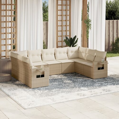vidaXL 9-dijelni set vrtnih sofa s jastucima bež od poliratana Cijene