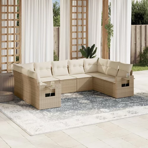 vidaXL 9-dijelni set vrtnih sofa s jastucima bež od poliratana