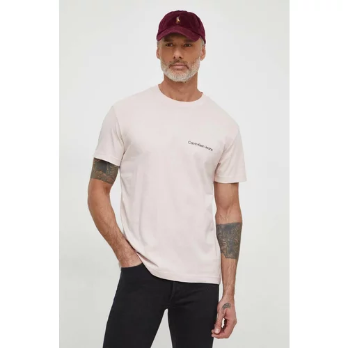 Calvin Klein Jeans Bombažna kratka majica moški, bež barva