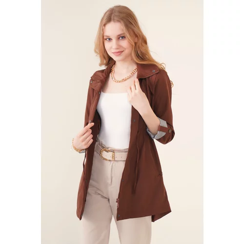 Bigdart 10322 Trench Coat with Pleated Waist - Cappuccino
