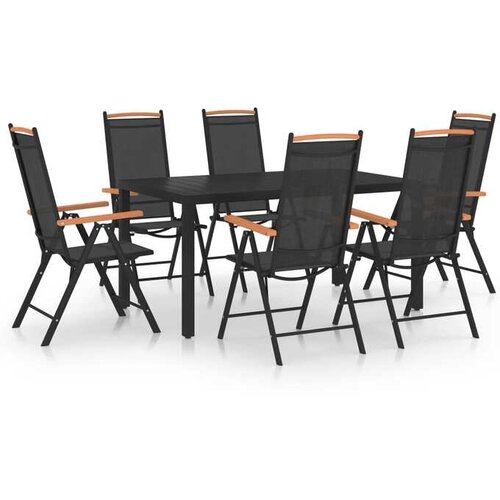  7-dijelni vrtni blagovaonski set aluminijski crni Cijene