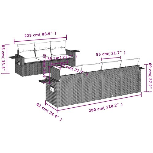  8-dijelni set vrtnih sofa od poliratana s jastucima crni Crna 85 x 62 x 69 cm Slike