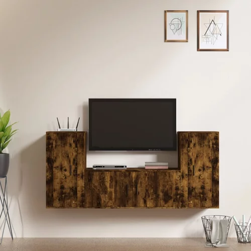 vidaXL Komplet TV omaric 3-delni dimljen hrast konstruiran les
