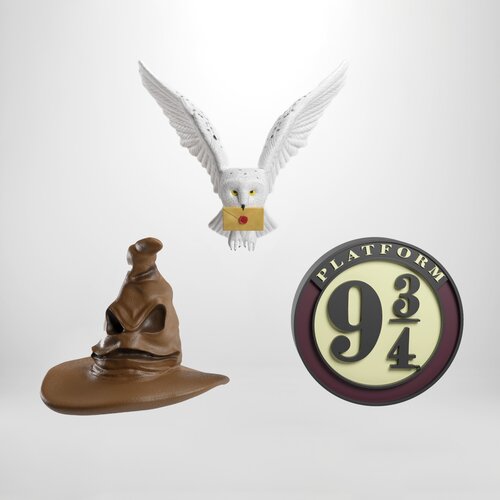 HARRY POTTER KOMPLET 3 BOŽIČNIH OKRASKOV - KLOBUK ZA RAZVR&amp;Scaron;ČANJE, ANDEN 9 3/4 IN HEDWIG, (21241460) Slike