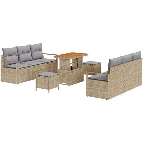 9 Dijelni Vrtni Sofa Set s Jastučićima Bež Poli Ratan Akacija 2-Sjeda Vrtna Sofa s Prostorom za Skladi&amp;scaron;tenje &amp;amp;amp Jastučićima Bež Slike