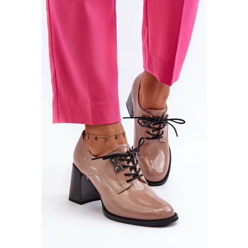 Kesi Beige Women's Patented High Heeled Shoes Nelione Slike
