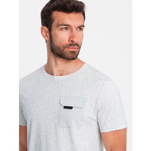 Ombre Men's cotton t-shirt with letter print and pocket - white-gray Cijene