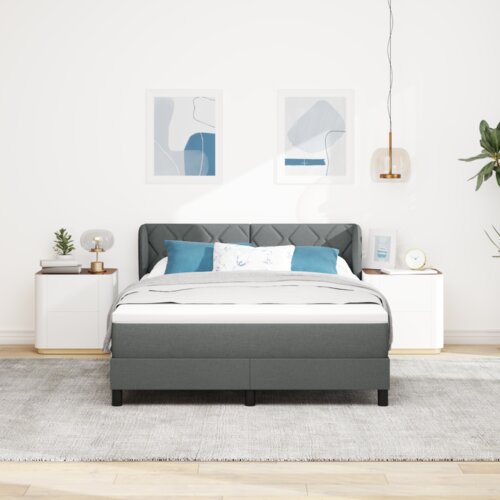 VidaXL Kutna kreveta s madracem tamno siva 160x200 cm tkanina Slike