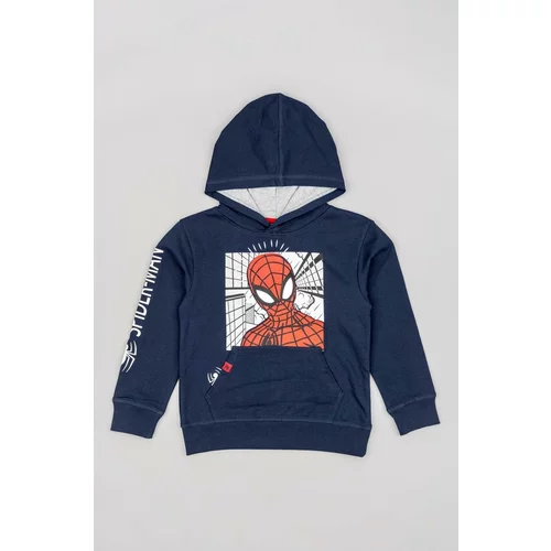 Zippy Otroški bombažen pulover x Spiderman mornarsko modra barva, s kapuco
