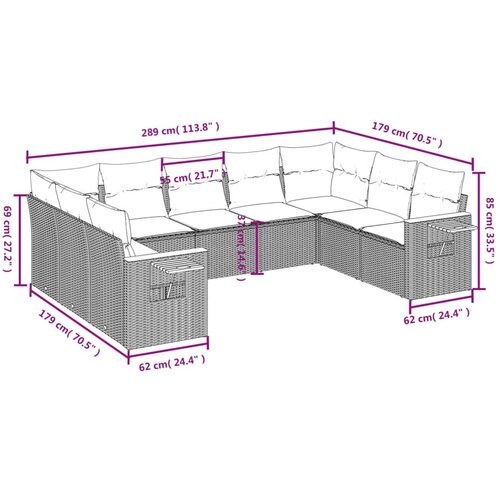  9-dijelni set vrtnih sofa s jastucima bež od poliratana 85 x 62 x 69 cm Slike