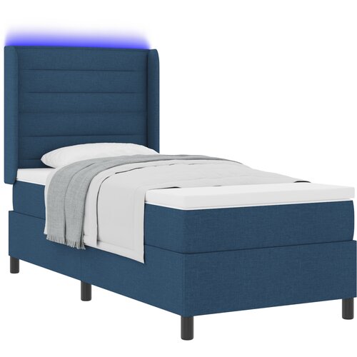 vidaXL Postelja s podnožjem in vzmetnico ter modro LED 90x200 cm iz blaga, (22049031) Cene