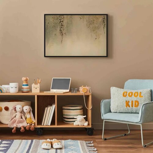  Slika - Spring Orchard - Hummingbirds Among Tree Branches in Beige Shades 60x40 U crnom drvenom okviru Slike