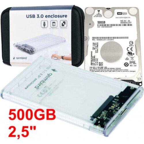 Gembird HDD 2.5 * 500GB SET USB 3.0 SATA eksterno kuciste + 500GB WD5000LUCX WD EE2-U3S9-6 (2090) Cene