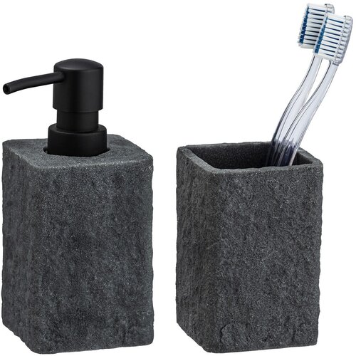 Wenko Antracitno sivi set pribora za kupaonicu od polyresina Villata &amp;ndash; Slike