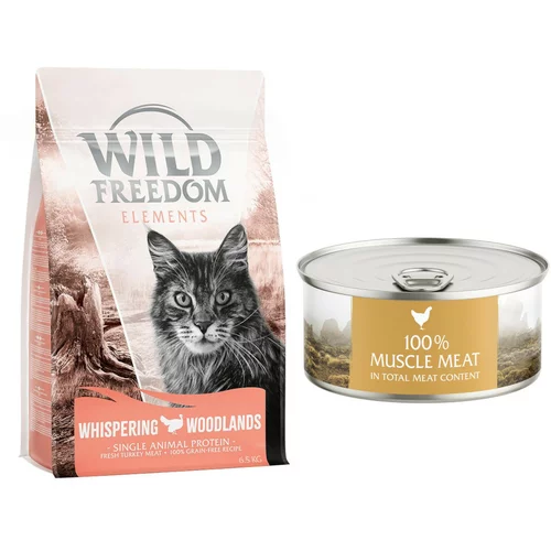Wild Freedom suha mačja hrana 6,5 kg + WF Instinctive mokra mačja hrana 6 x 70 g po posebni ceni! - Adult "Whispering Woodlands" puran - recept brez žit 6,5 kg + Instinctive Wide Praries - piščanec 6 x 70 g