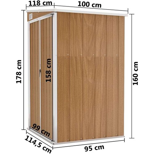 VidaXL Zidno vrtno spremi&amp;scaron;te smeđe 118 x 100 x 178 cm pocinčani čelik Slike