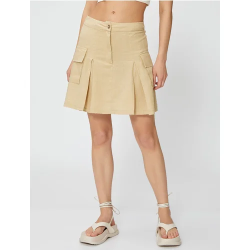 Koton Cargo Skirt Linen Blend Mini Pocket Detailed Pleated