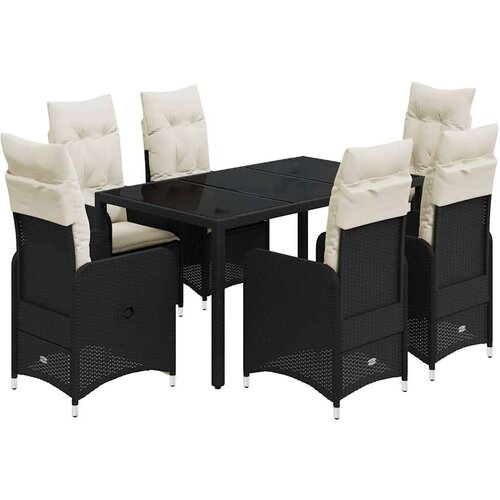 VidaXL 7-dijelni vrtni bistro set od poliratana s jastucima crni Slike