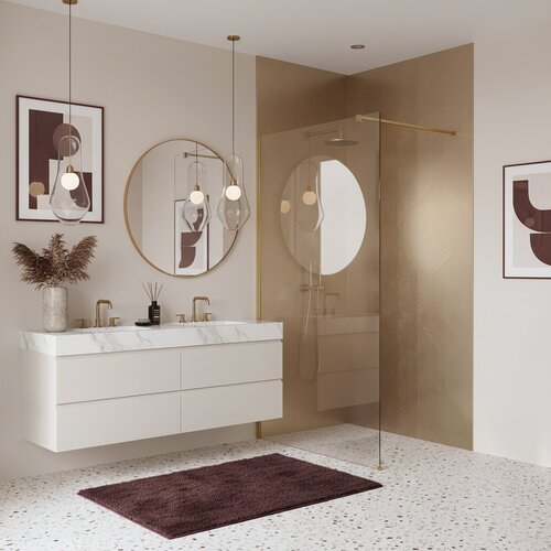 Rea Stena za prhanje Flexi Transparent / Brush Gold 90 Cene