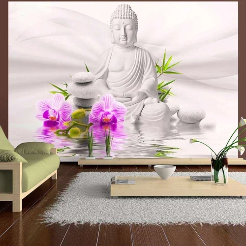  Samoljepljiva foto tapeta - Buddha and pink orchids 343x245