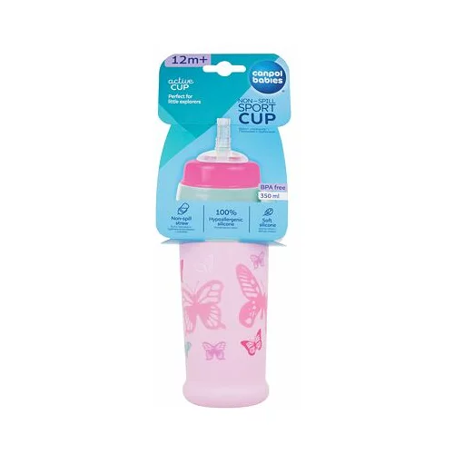 Canpol Active Cup Non-Spill Sport Cup Butterfly Pink športna steklenička s slamico 350 ml za otroke