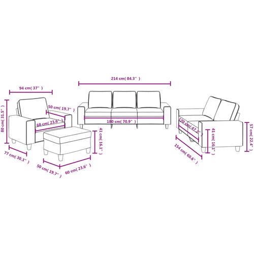  4-dijelni set sofa tamnosivi od tkanine Slike