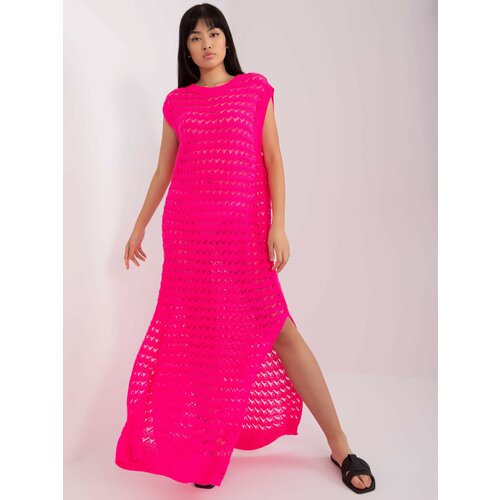 Fashion Hunters Fluo pink summer knitted dress without sleeves Slike