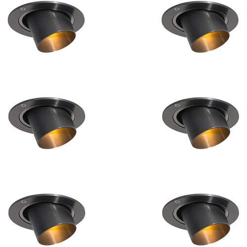 QAZQA Set van 6 inbouwspots gunmetal GU10 35mm rond kantelbaar - Installa Slike