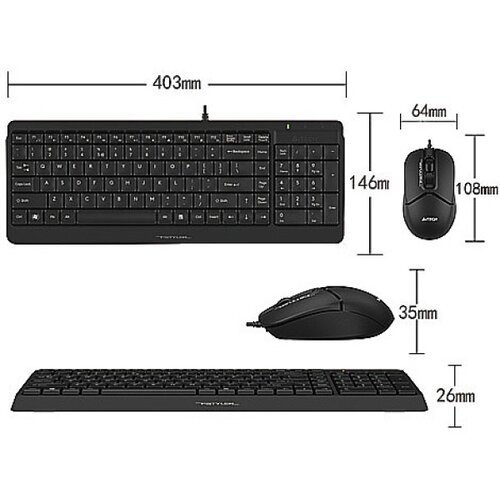  A4 Tech tastatura i mi&amp;scaron; USB A4-F1512 YU-LAYOUT, crna Slike