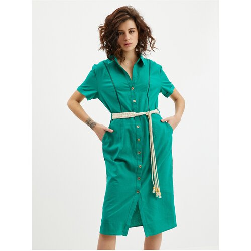 Orsay Green Linen Dress - Ladies Slike