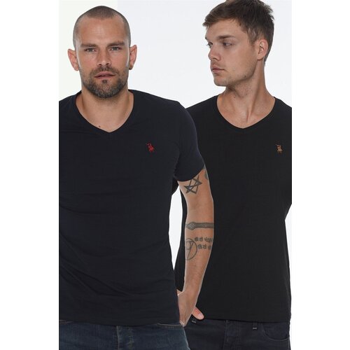 Dewberry DOUBLE SET T8568 V-NECK MEN'S T-SHIRT-NAVY - BLACK Cijene