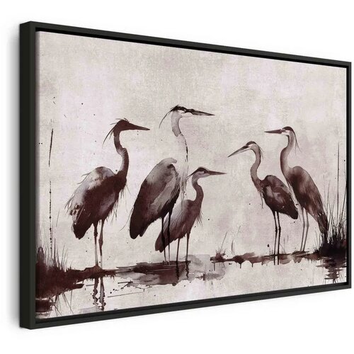  Slika - Herons painted with ink 60x40 U crnom drvenom okviru Cene