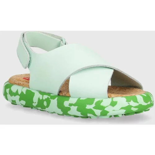 Camper Otroški usnjeni sandali zelena barva