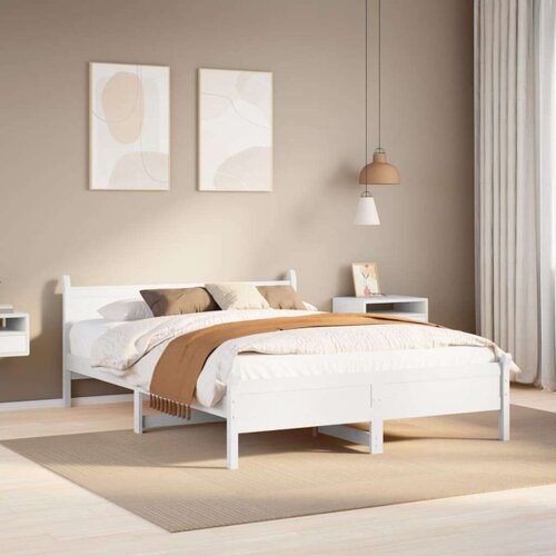 vidaXL Posteljni okvir brez vzmetnice bel 135x190 cm trdna borovina Cene