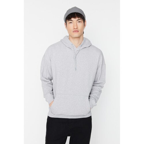Trendyol Gray Men's Basic Oversize Fit Hooded Sweatshirt with Soft Feather Column Slike
