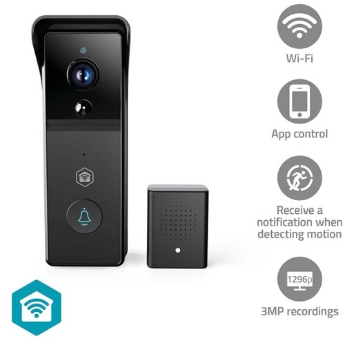Nedis WIFICDP21BK - Videozvono sa senzorom 4400 mAh Full HD 1296p IP44 Wi-Fi Tuya Slike