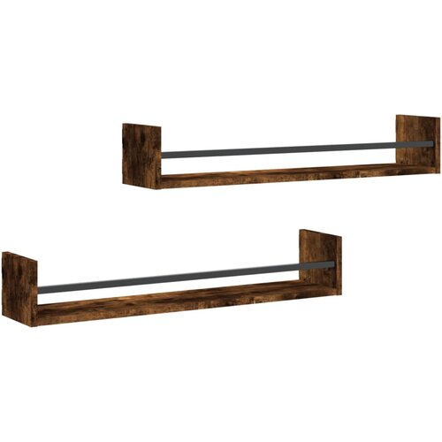 Maison Chic 2 kosi Stenske Police - Viseče police s prečkami dimljen hrast 80x16x14 cm, (21793576) Slike