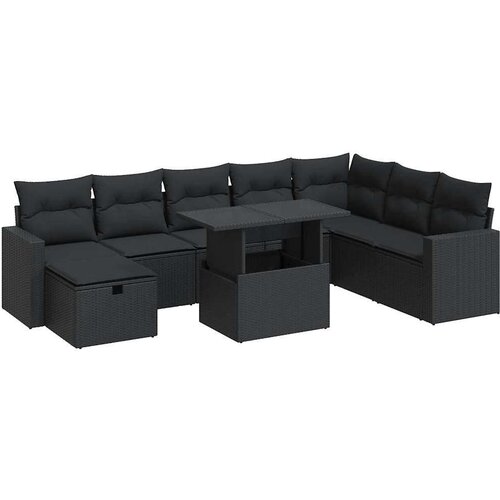  9-dijelni set vrtnih sofa s jastucima crni od poliratana Slike
