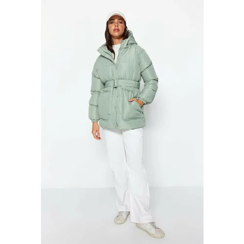 Trendyol Mint Oversize Inflatable Coat with Arched Hood and Water Repellent
