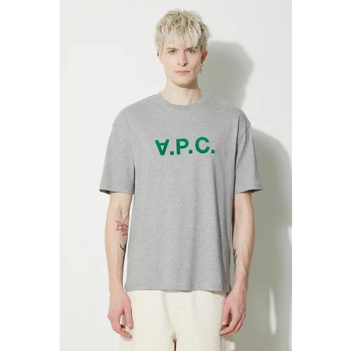 A.P.C. Bombažna kratka majica T-Shirt River moška, siva barva, COFDW.H26324.PLB