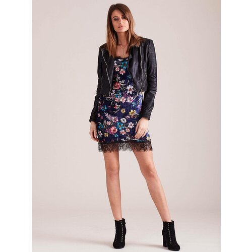 Yups Velour dress decorated with a print in navy blue flowers Slike